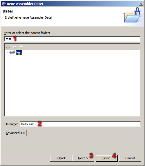 Dialog Neue ASM Datei